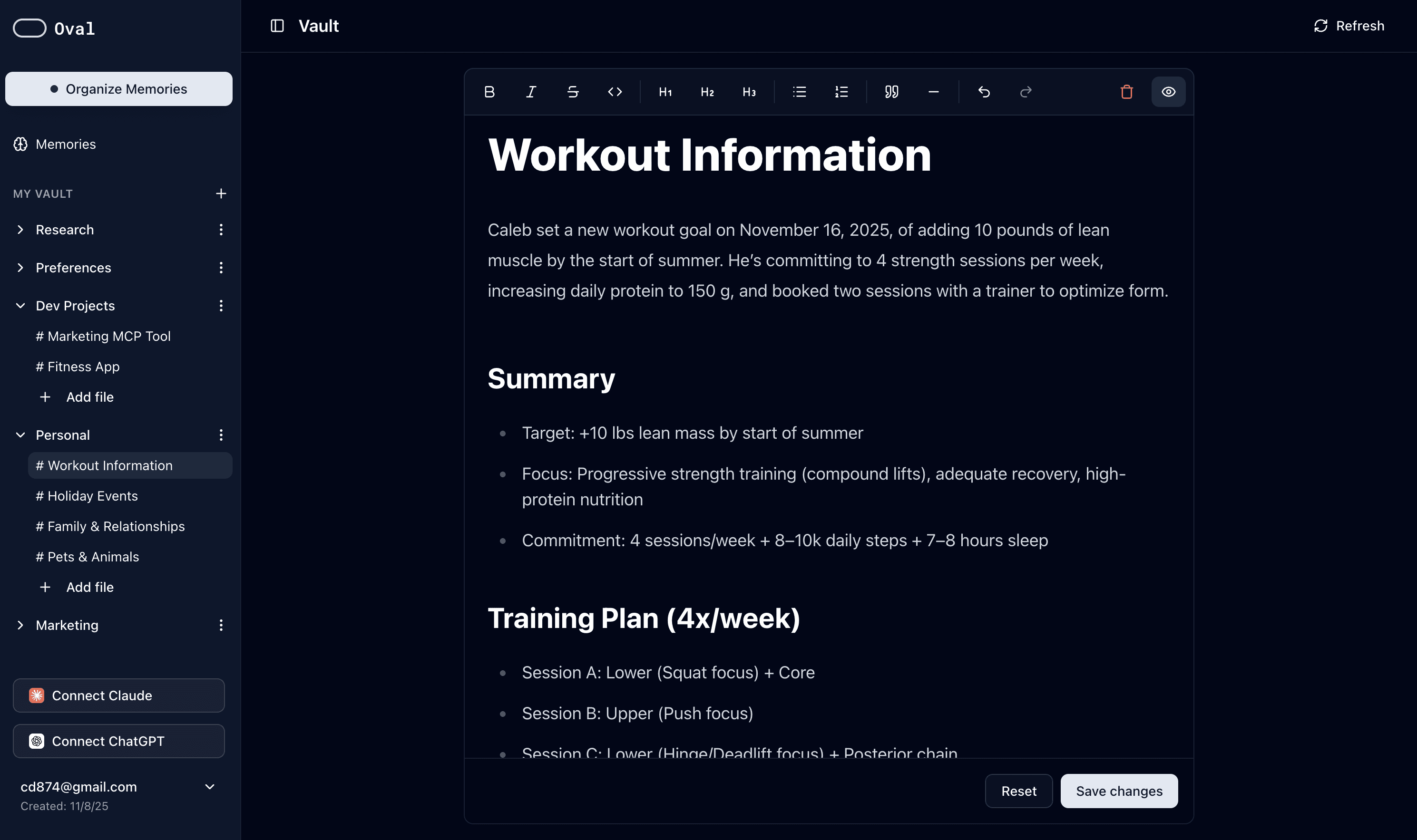 Oval vault file view in dark mode